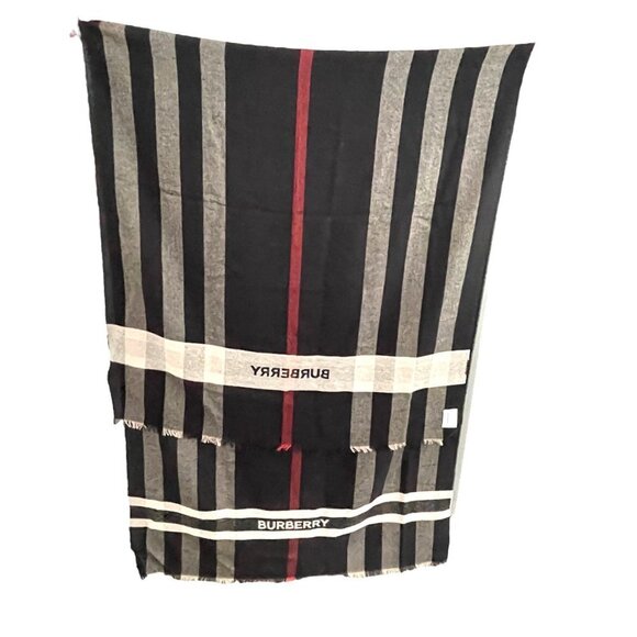 Burberry Gauze Stripe with Branding Scarf, 180cm X 70cm, Wool Silk - Picture 6 of 9